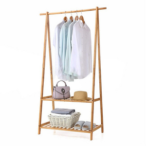 A-Frame Design Wooden Clothes Rack Stand Bamboo Garment Hanging Rack for Bedroom