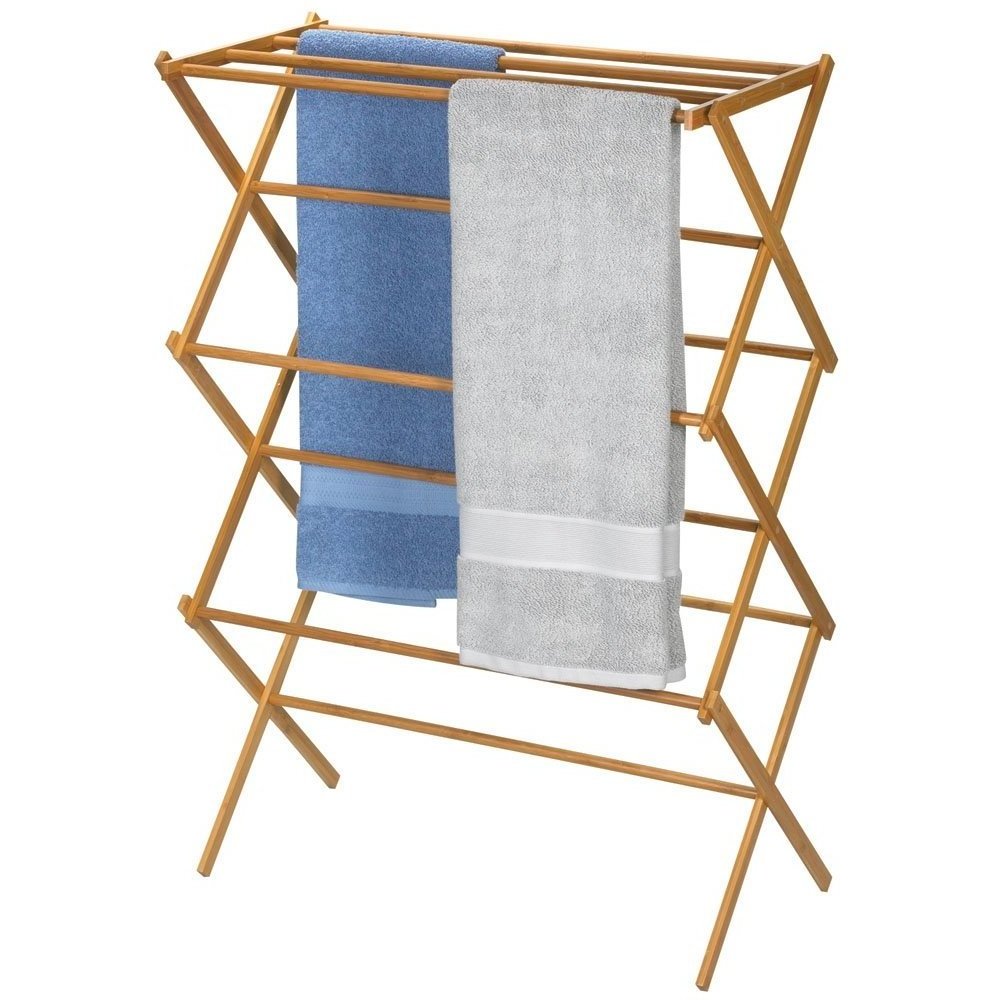 Tall Indoor Folding Bamboo Clothes Drying Rack Stand Dry Laundry And Hang Clothes Collapsible Towel Holder For Bathroom