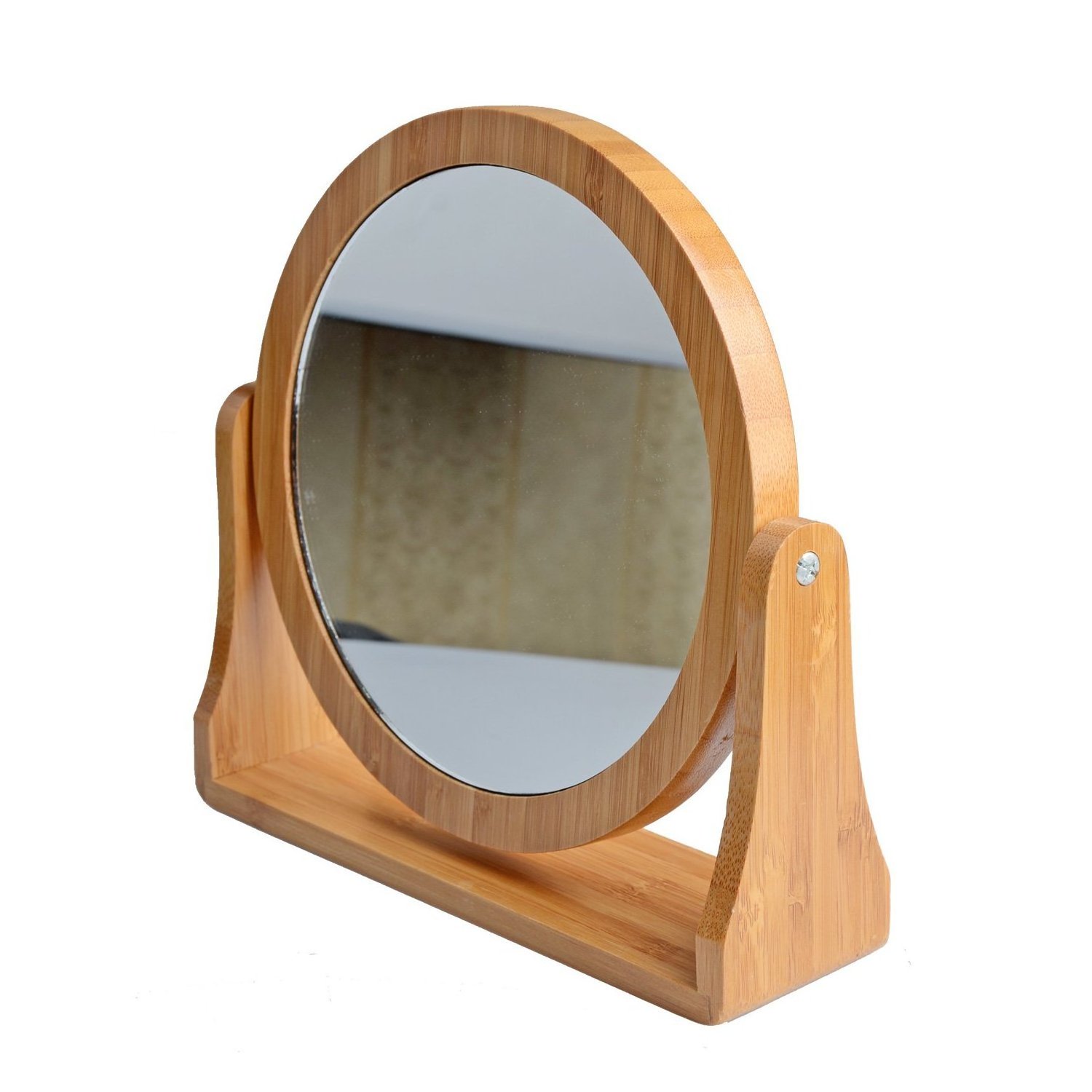 bamboo Double-Sided Swivel Vanity Mirror with 1X /8X Magnification, Tabletop Makeup Mirror