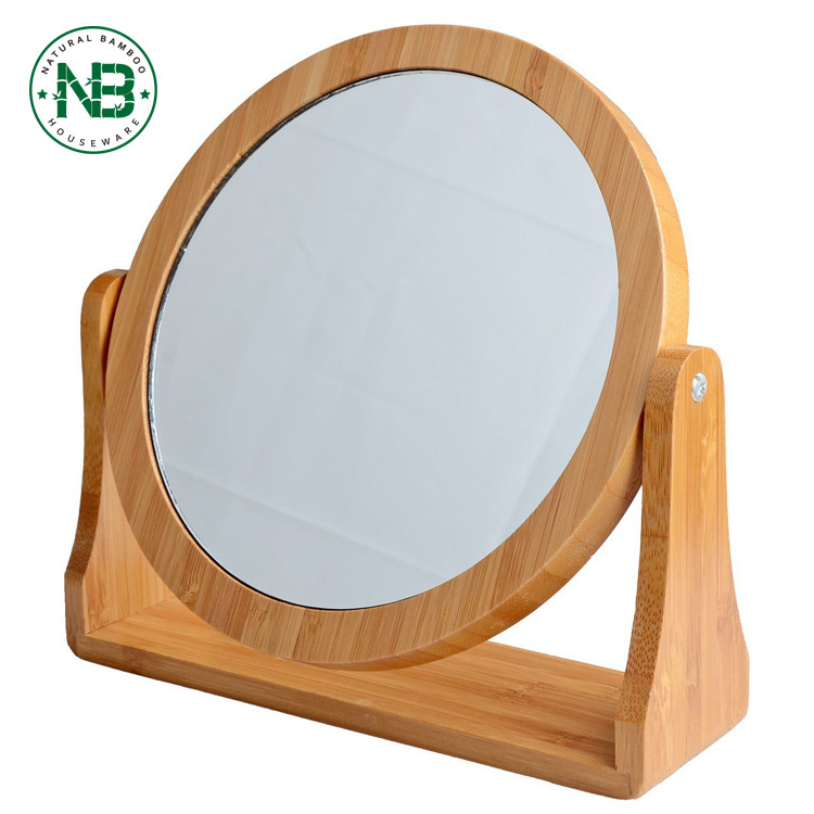 bamboo Double-Sided Swivel Vanity Mirror with 1X /8X Magnification, Tabletop Makeup Mirror