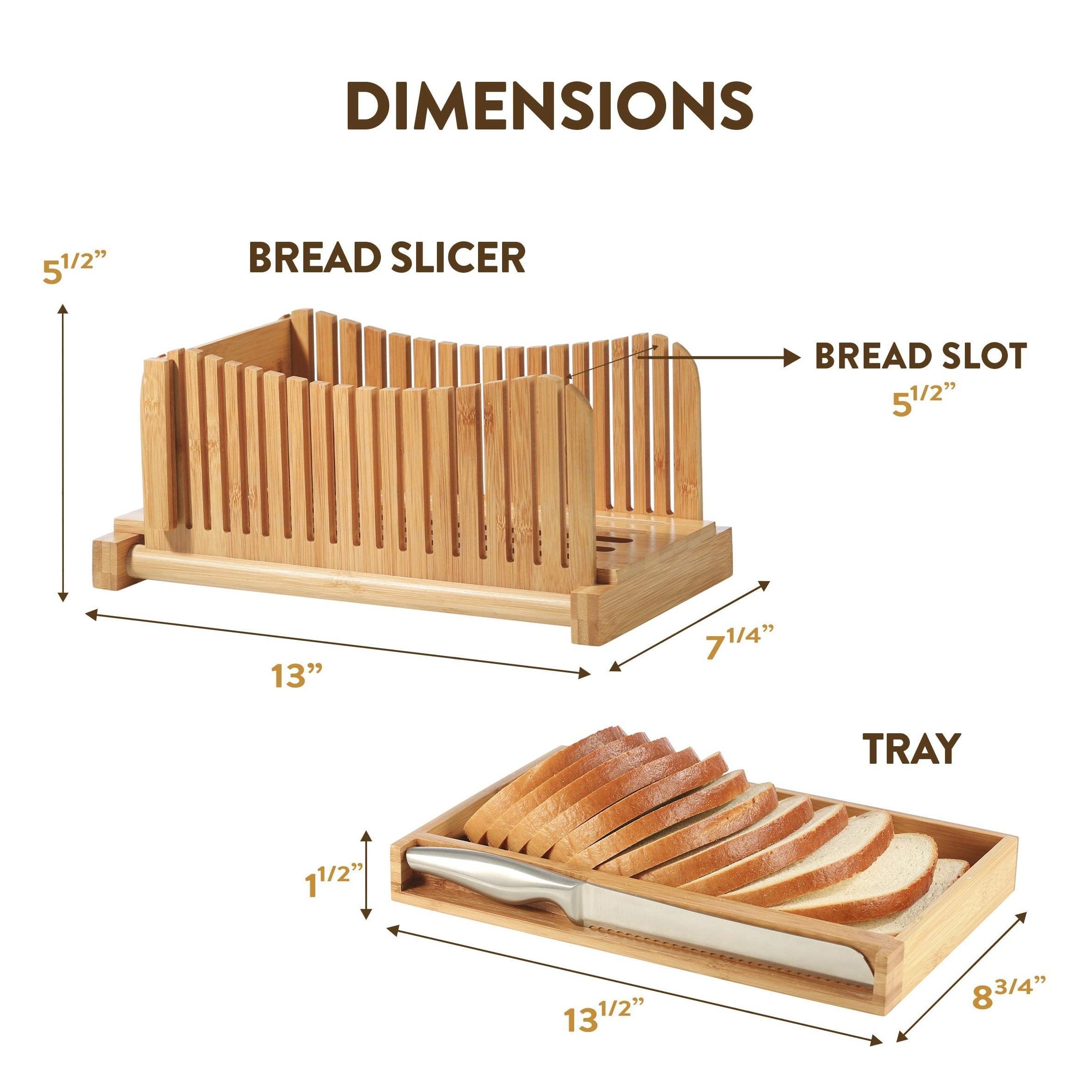 Custom Bamboo Wood  Bread Board with Stainless Steel Knife Set and Crumb Tray Bread Slicer Cutting Bread Board