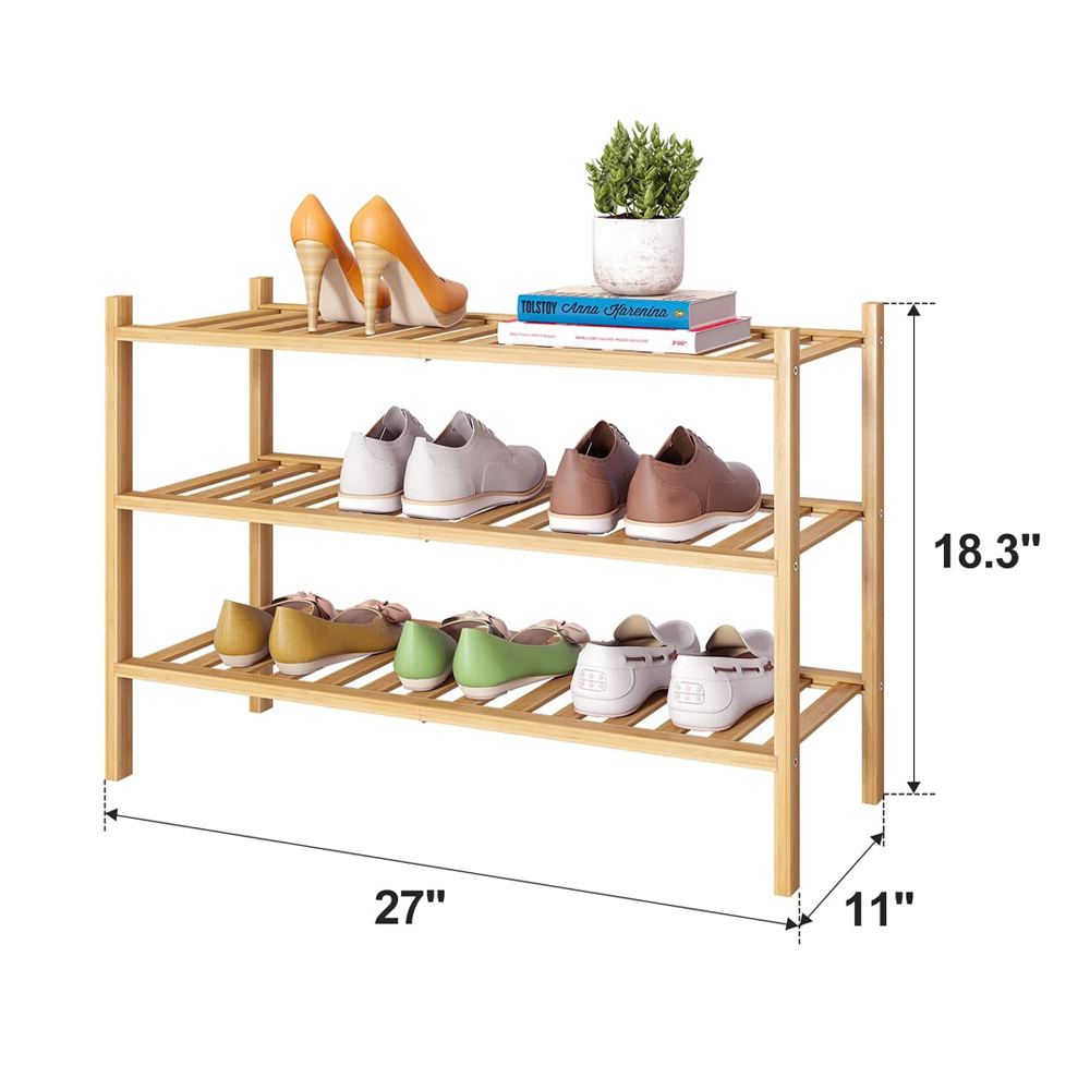 Custom Design Modern 3-Tier Wooden Bamboo Entryway Shoe Shelf Storage Organizer Shoe Rack