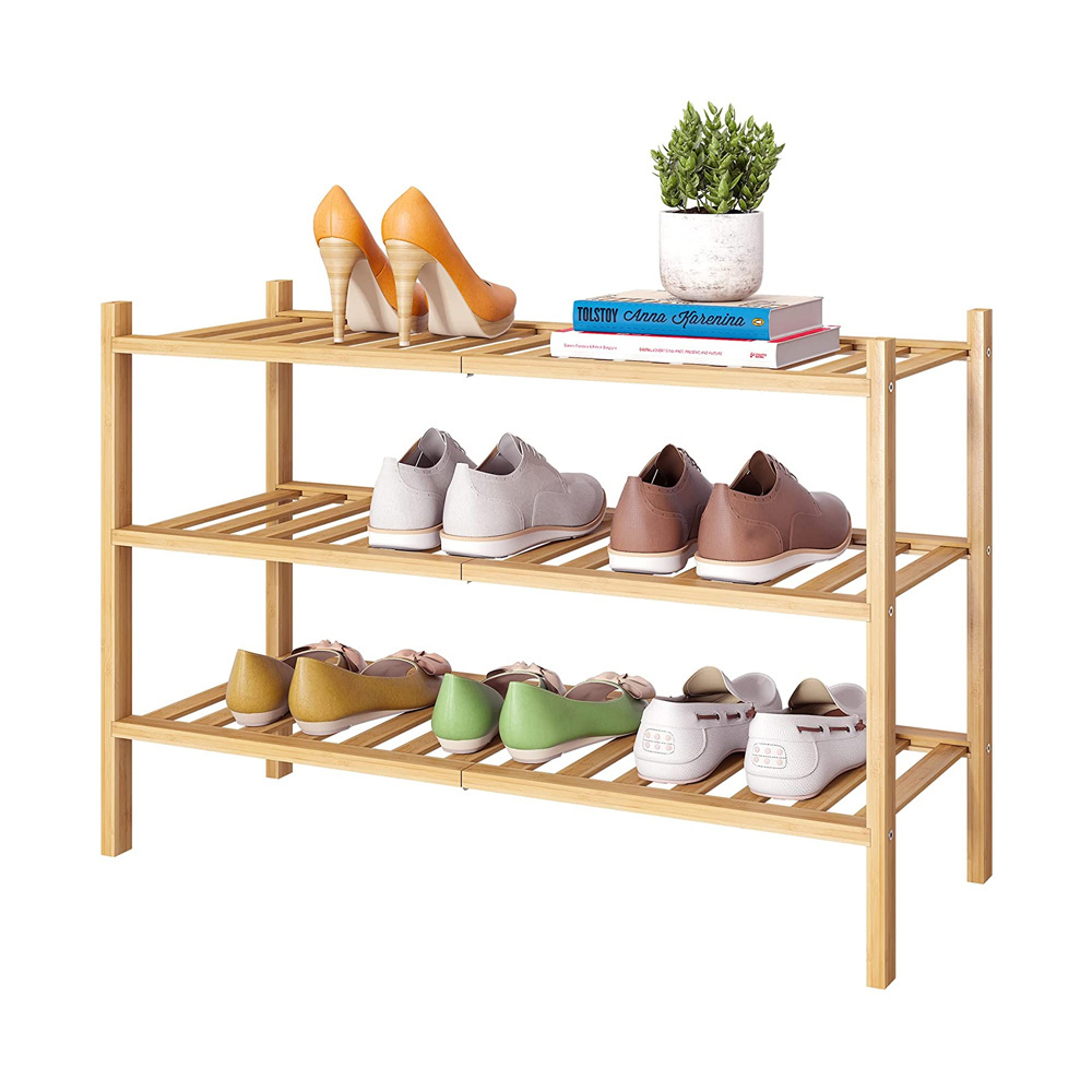 Custom Design Modern 3-Tier Wooden Bamboo Entryway Shoe Shelf Storage Organizer Shoe Rack