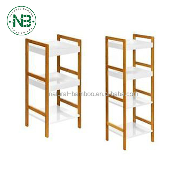 3 Tier Shelf Units White MDF High Gloss Bamboo Books Storage Solution Accessory Storage Shelf