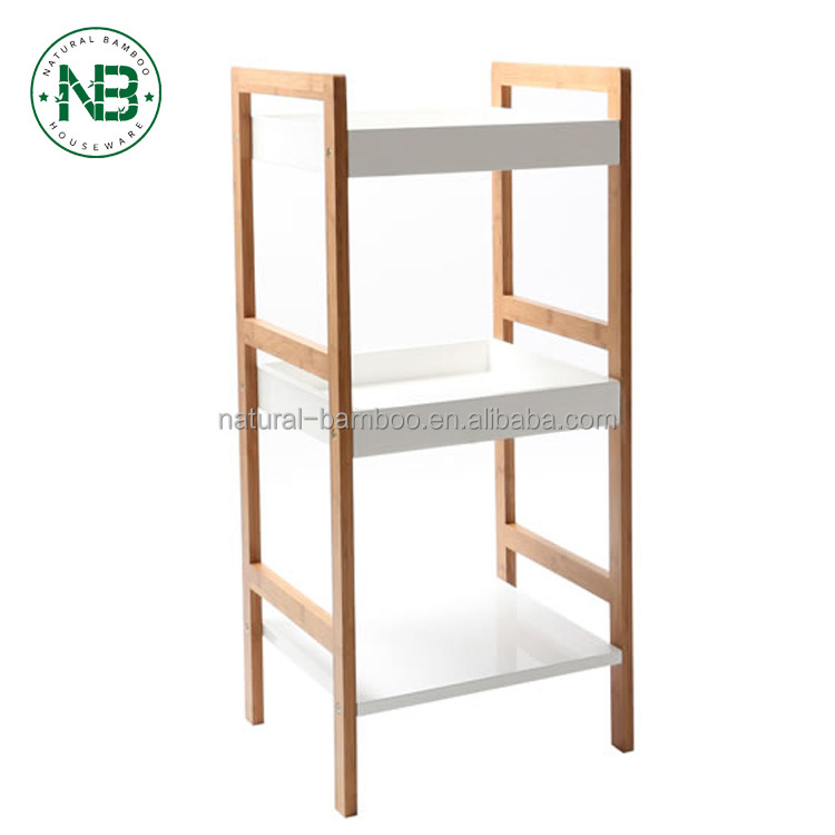 3 Tier Shelf Units White MDF High Gloss Bamboo Books Storage Solution Accessory Storage Shelf