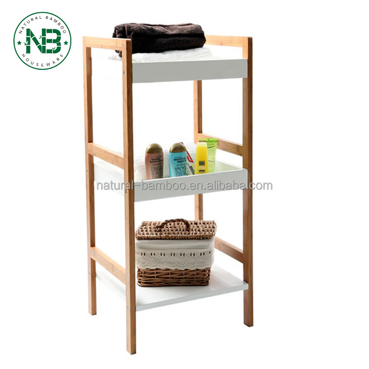 3 Tier Shelf Units White MDF High Gloss Bamboo Books Storage Solution Accessory Storage Shelf