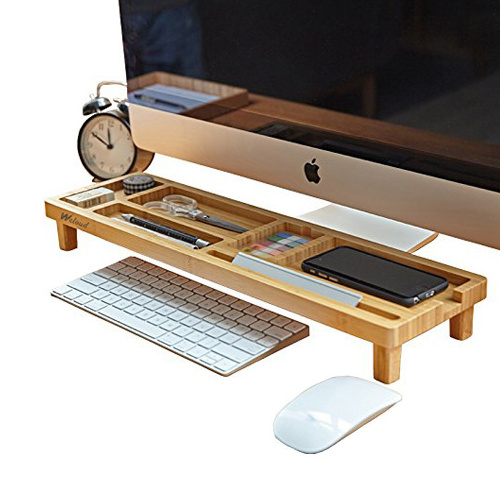 Bamboo Desk Organizer Office Supply Book Desktop Small Table Shelf monitor stand