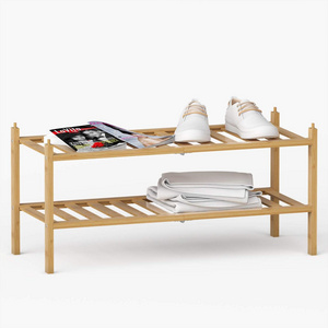 CUSTOM 2-Tier Folding Shoe Racks & Stands Wooden Bamboo Stackable Storage Organizer Shoe Rack