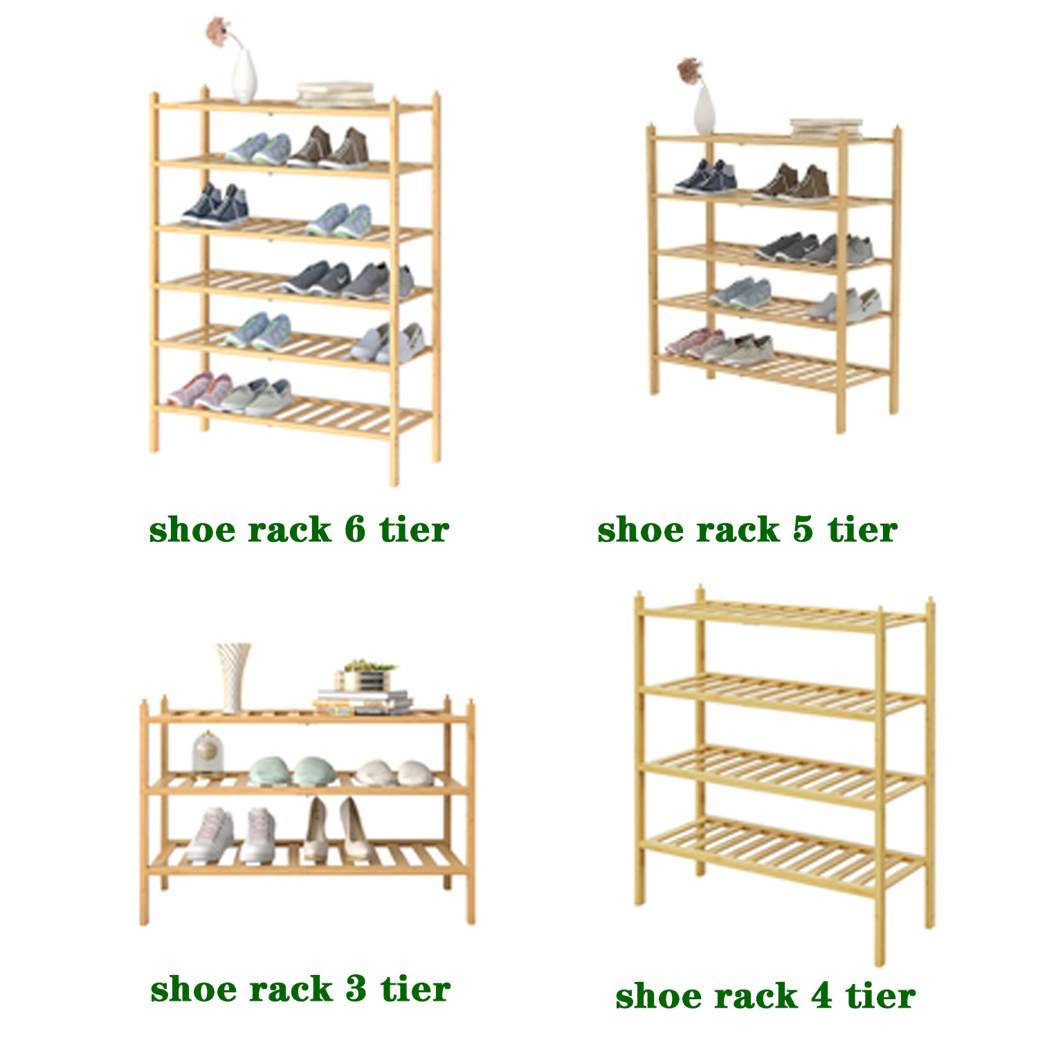 CUSTOM 2-Tier Folding Shoe Racks & Stands Wooden Bamboo Stackable Storage Organizer Shoe Rack