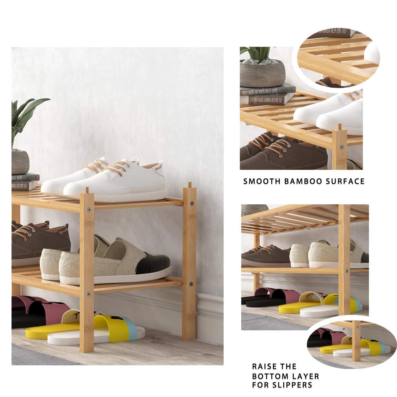 CUSTOM 2-Tier Folding Shoe Racks & Stands Wooden Bamboo Stackable Storage Organizer Shoe Rack