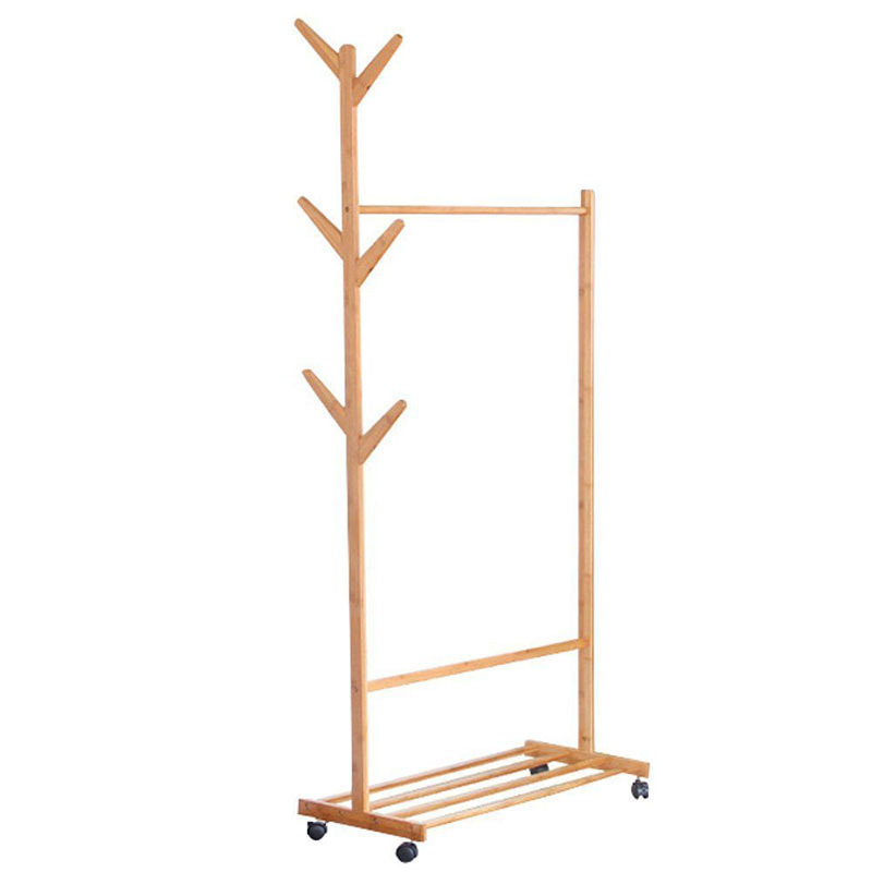 Multifunctional  Bamboo Clothing Garment hanger Rack stand with  Shoe Shelves