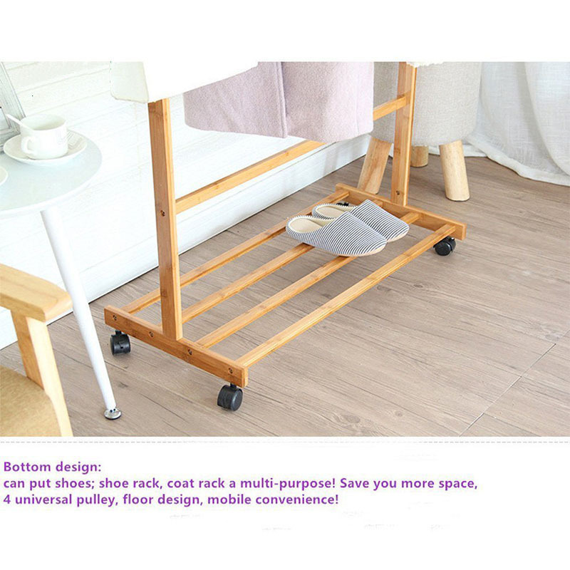 Multifunctional  Bamboo Clothing Garment hanger Rack stand with  Shoe Shelves