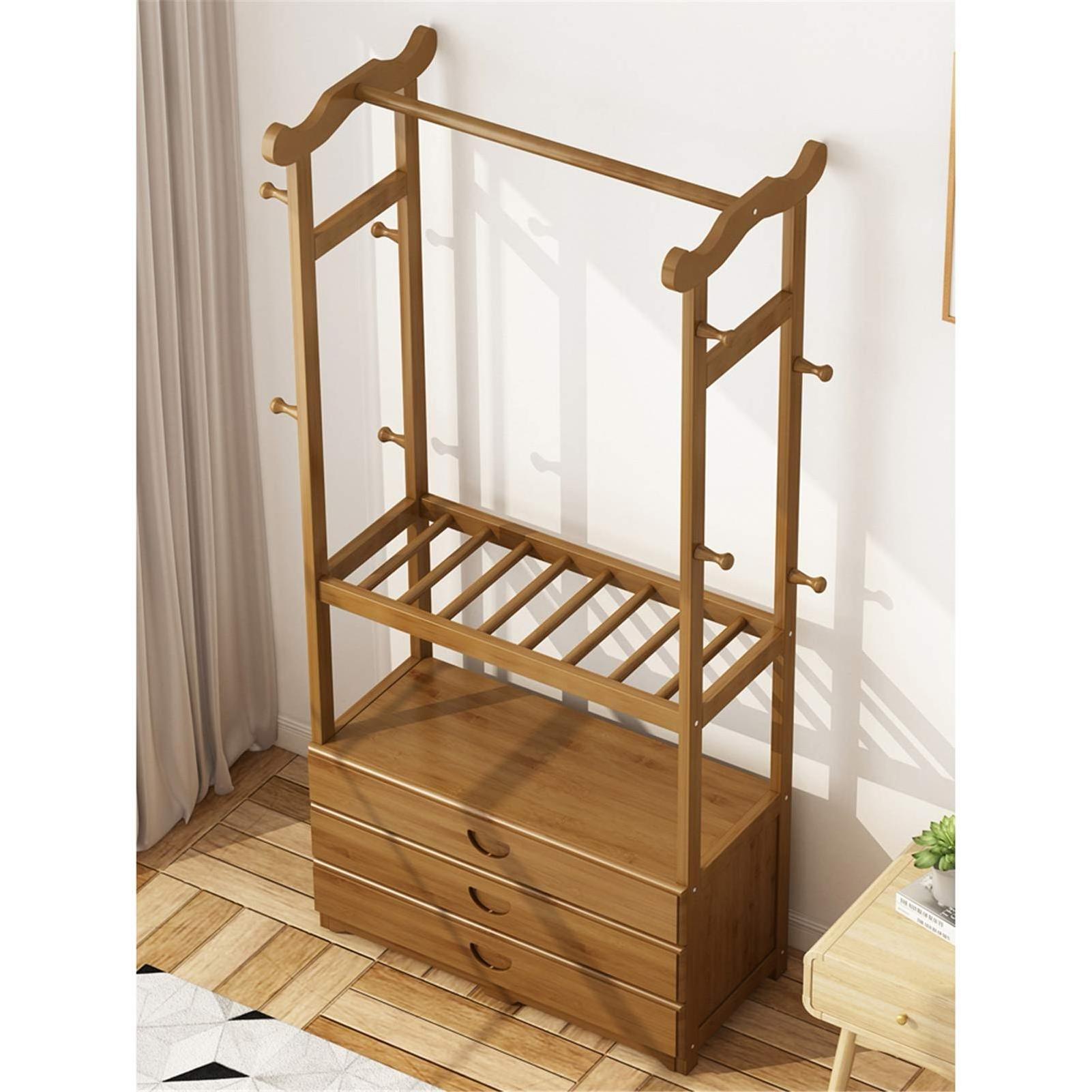 Three in one organizer multifunctional clothes hanger finishing device bamboo wardrobe cabinets