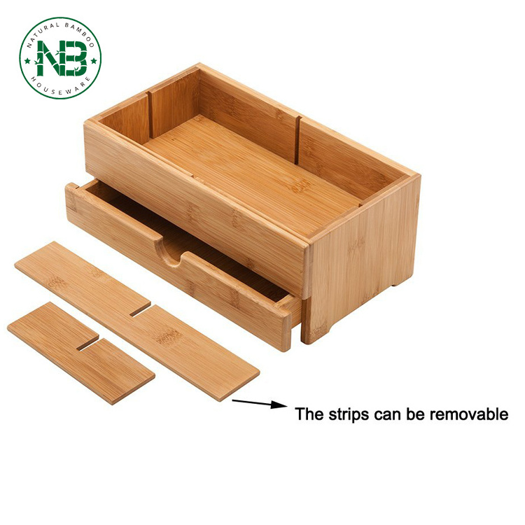 Bamboo Desktop Organizer Cosmetics Storage Box Mini Desk Makeup Organizer with Drawers