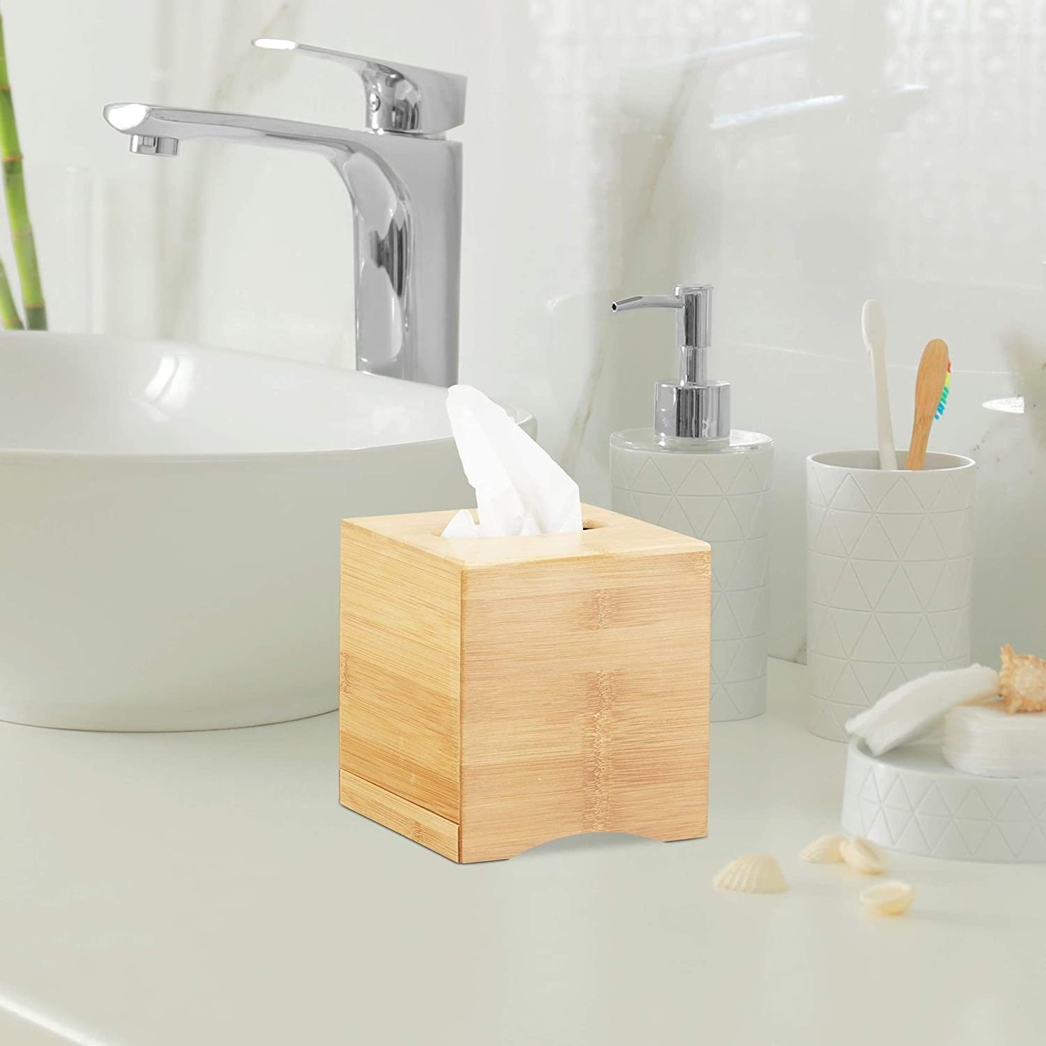 Cheap Square Facial Tissue Box Bamboo Cosmetic Tissue Dispenser Bamboo Tissue Box