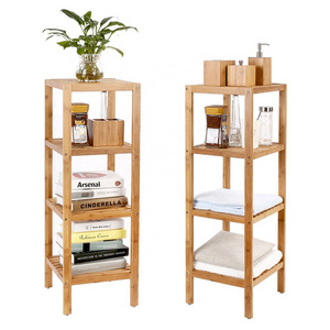 Multifunctional Storage Organizer Bamboo Bathroom Shelf 4-tier Tower Free Standing Rack Storage Holders & Racks Multifunction NB