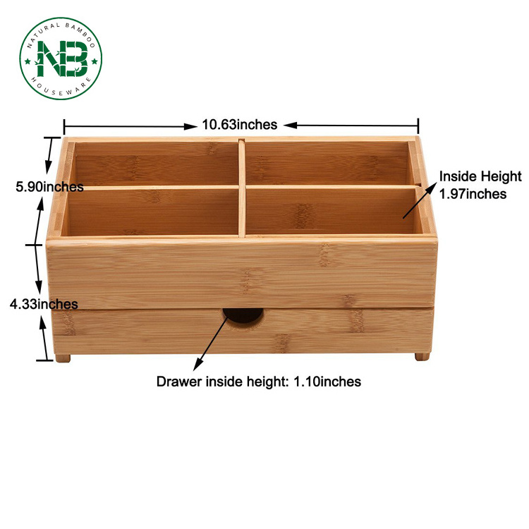 Bamboo Desktop Organizer Cosmetics Storage Box Mini Desk Makeup Organizer with Drawers