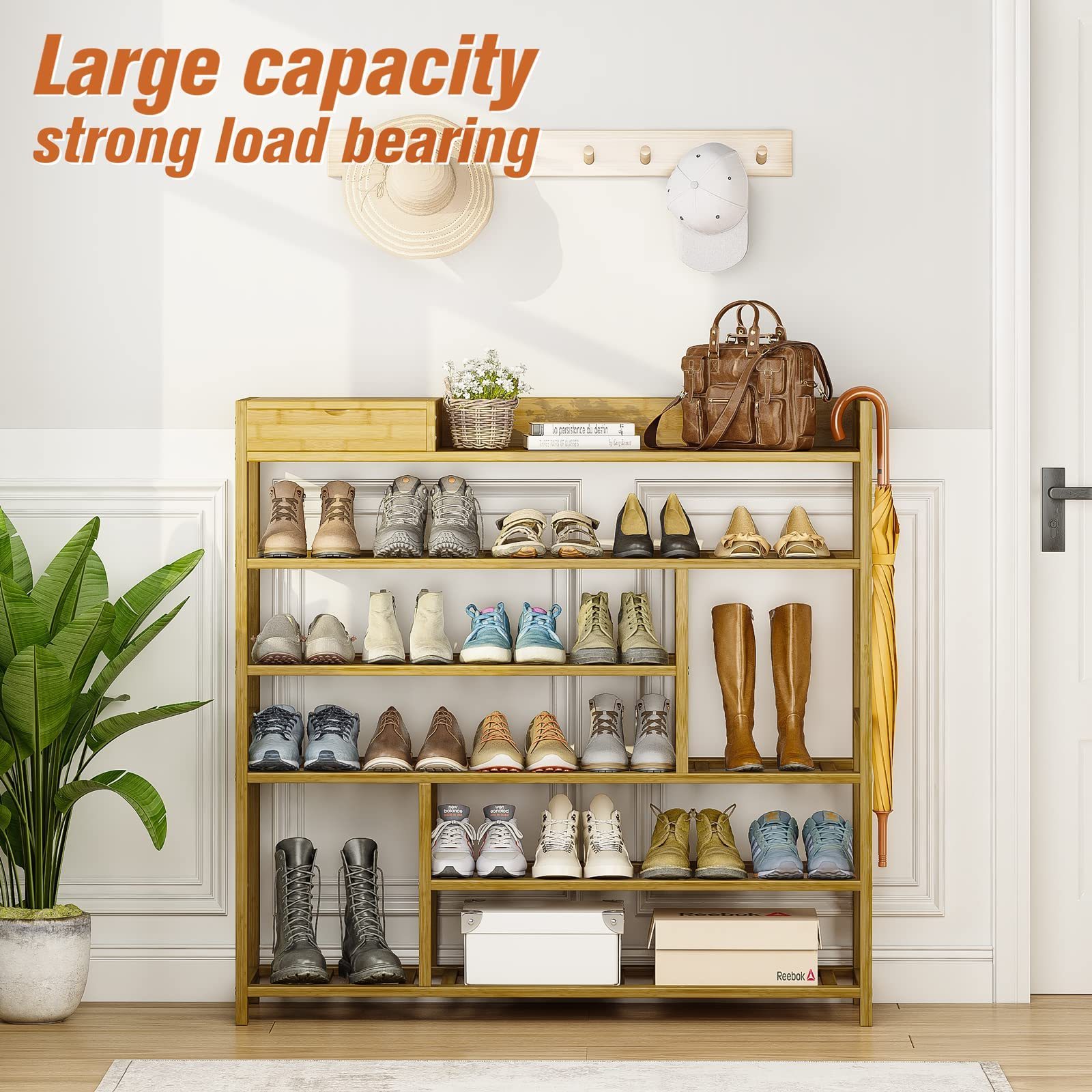 Closet entrance channel accommodates adjustable shelf shoe rack bamboo shoes rack