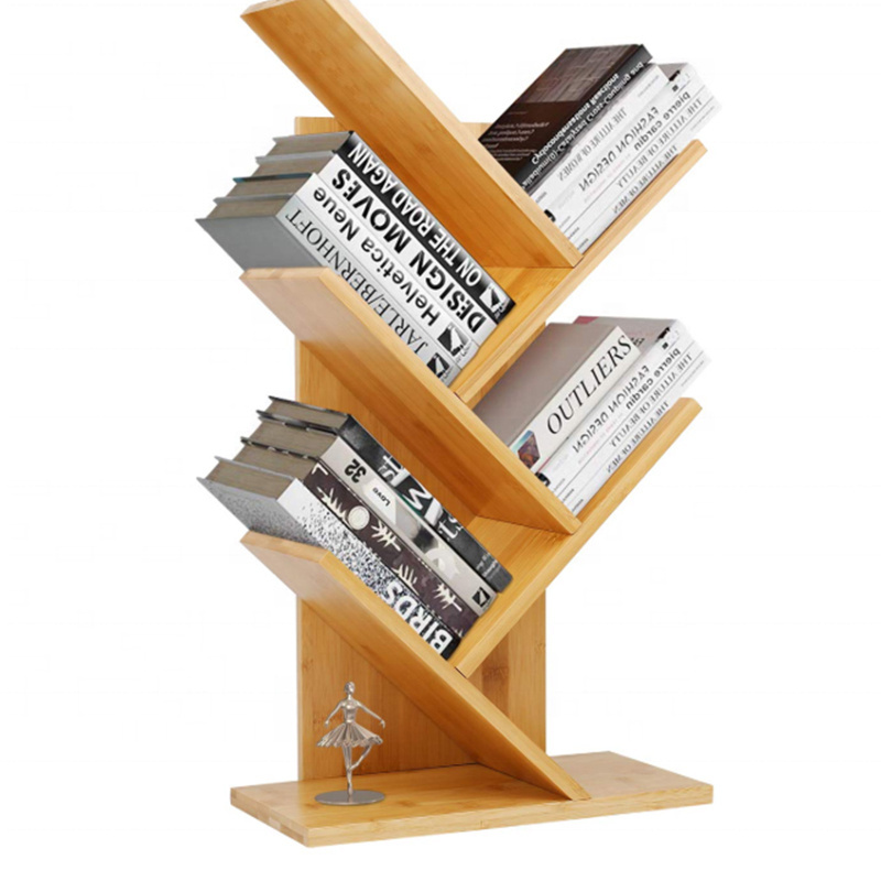 New product ideas 2021 luxury durable library tree shaped bamboo bookshelf