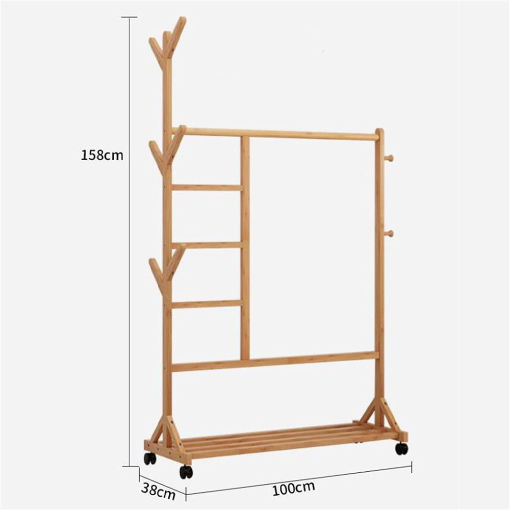 Multifunctional bedroom clothes rail rack bamboo wardrobe storage rack