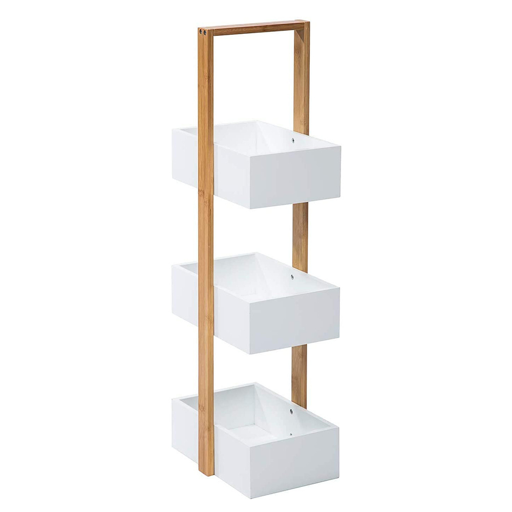 Multi-functional White 3 Tier Towel Tower Rack Storage Rack Bamboo Bathroom storage