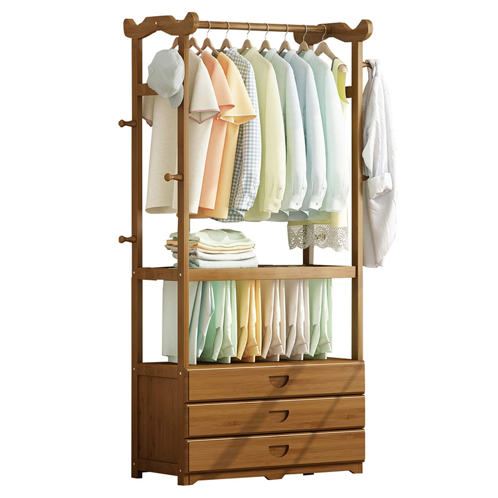 Three in one organizer multifunctional clothes hanger finishing device bamboo wardrobe cabinets