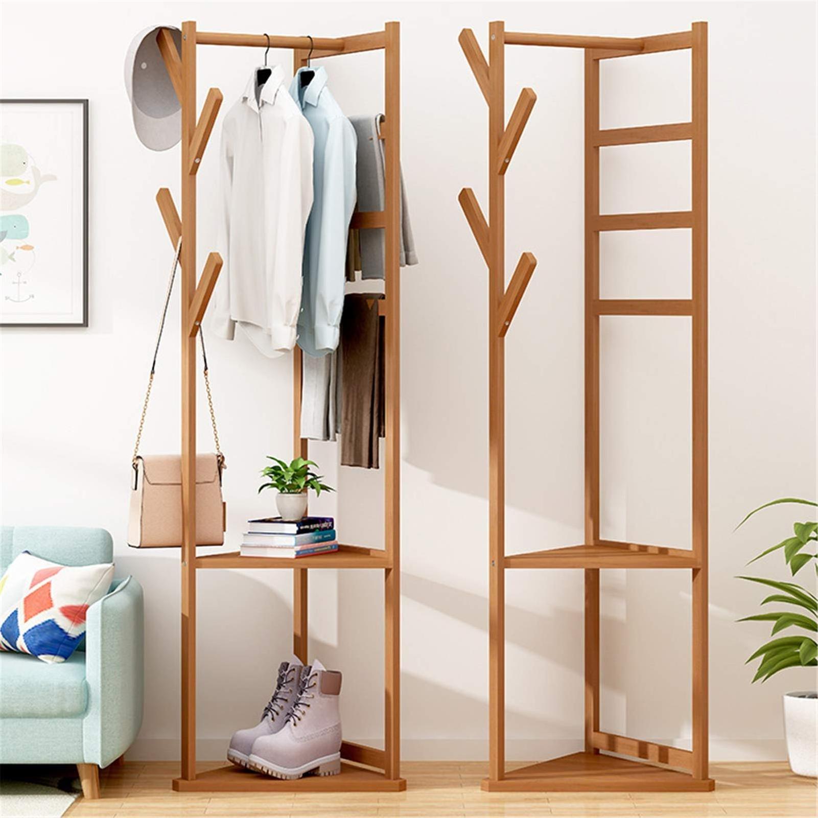 Multifunctional bamboo clothe hanger bracket corn hall tree vertical clothes bamboo hanger