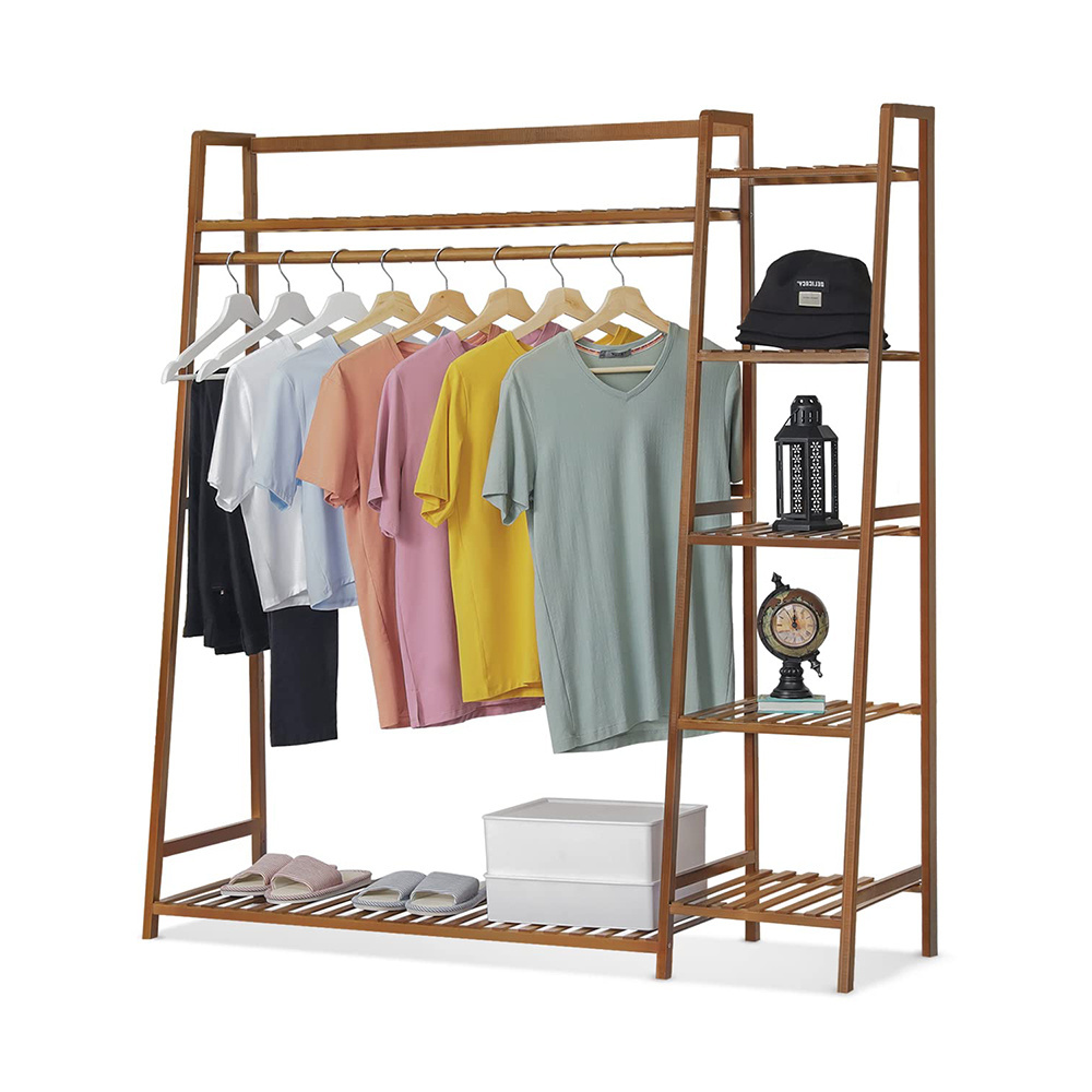 Portable oversized clothes drying rack bamboo wardrobe organizer