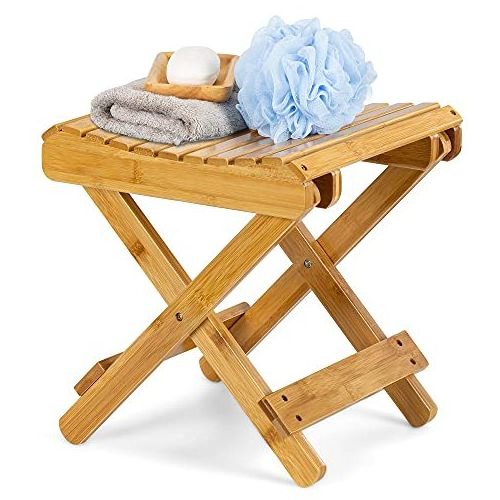 Folding Bamboo Step Stool for Shower Leg Shaving and Foot Rest Fully Assembled Wooden Spa Bath Chair