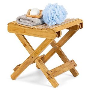 Folding Bamboo Step Stool for Shower Leg Shaving and Foot Rest Fully Assembled Wooden Spa Bath Chair