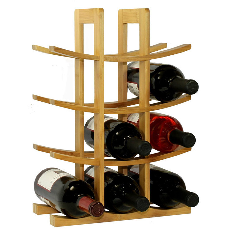 Wholesale Free-Standing Natural Brown Original Design 12 Standard Bottles Wine Display Rack Bamboo Wine Rack