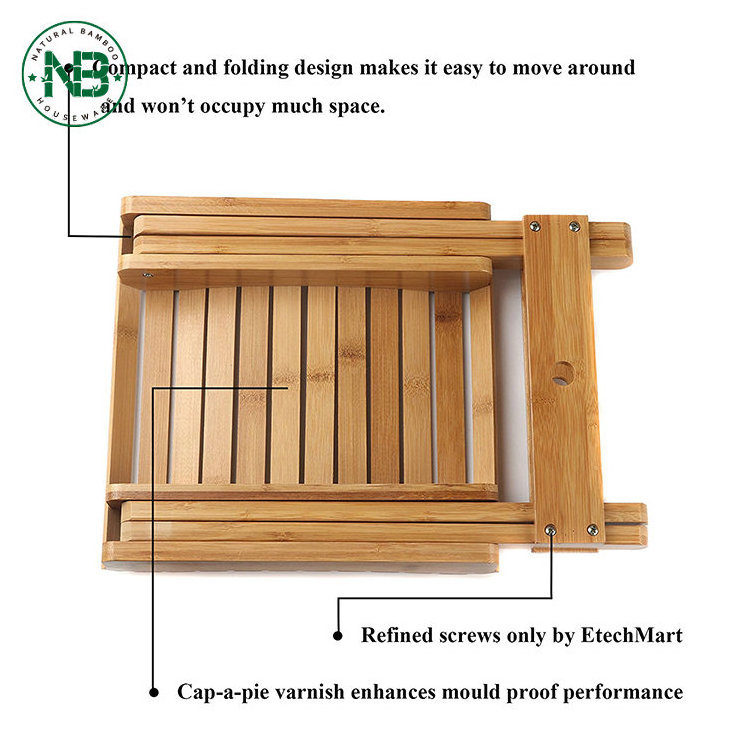 Folding Bamboo Step Stool for Shower Leg Shaving and Foot Rest Fully Assembled Wooden Spa Bath Chair