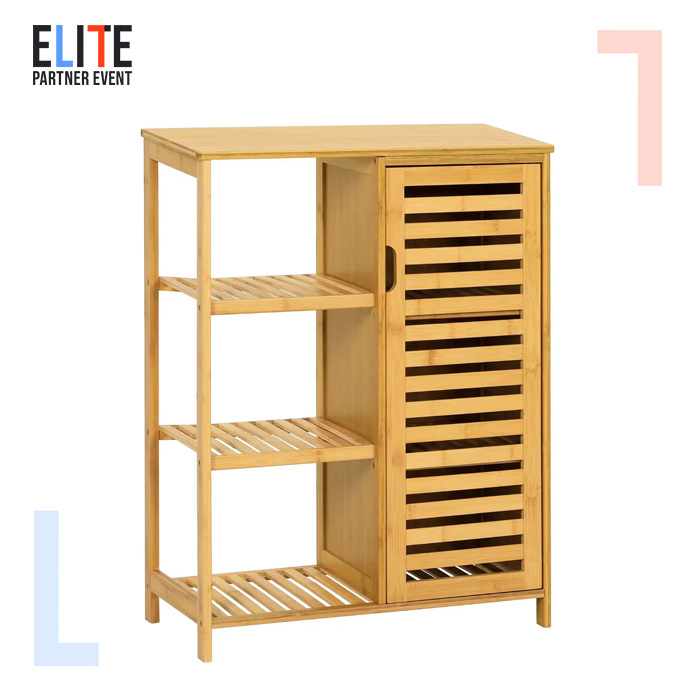 Multipurpose Bathroom Bedroom Towel Cabinet Bamboo Storage Cabinet with Sliding Doors