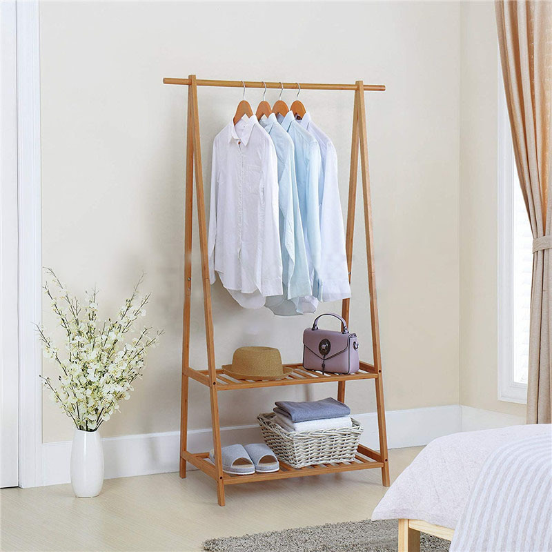 A-Frame Design Wooden Clothes Rack Stand Bamboo Garment Hanging Rack for Bedroom