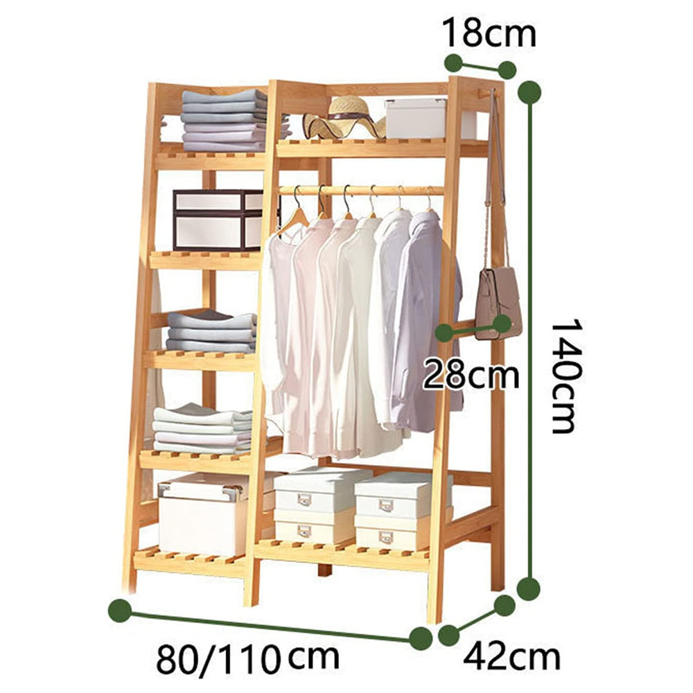 With rack and shoe clothes storage organizer bamboo clothing coat hanger