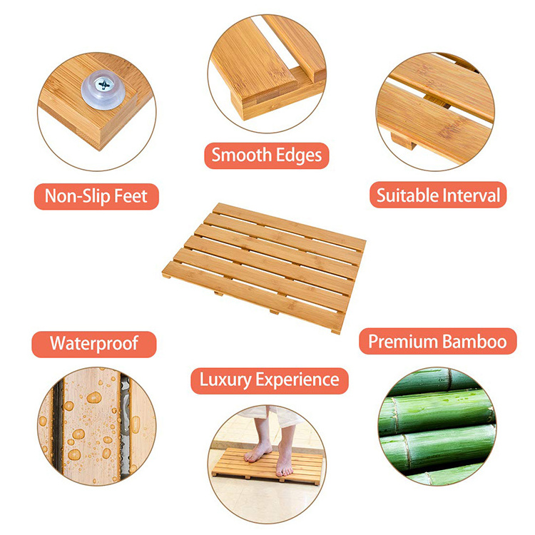 Custom Luxury Waterproof Antislip Sturdy Bamboo Shower Bath Mat