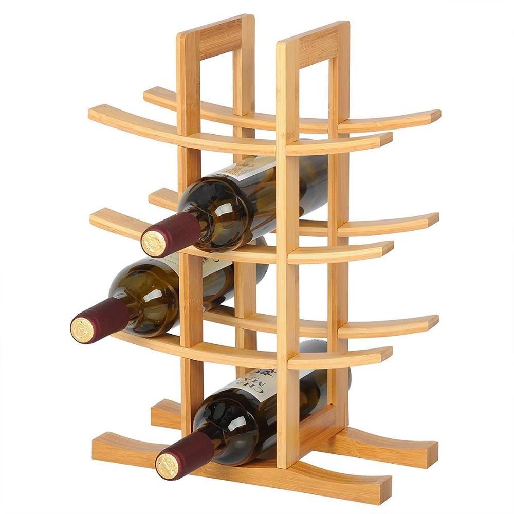 Wholesale Free-Standing Natural Brown Original Design 12 Standard Bottles Wine Display Rack Bamboo Wine Rack