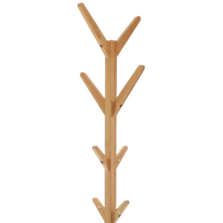 Bamboo Wood 8 Hook Coat & Hat Stand Storage Rack Garment Tree Rack