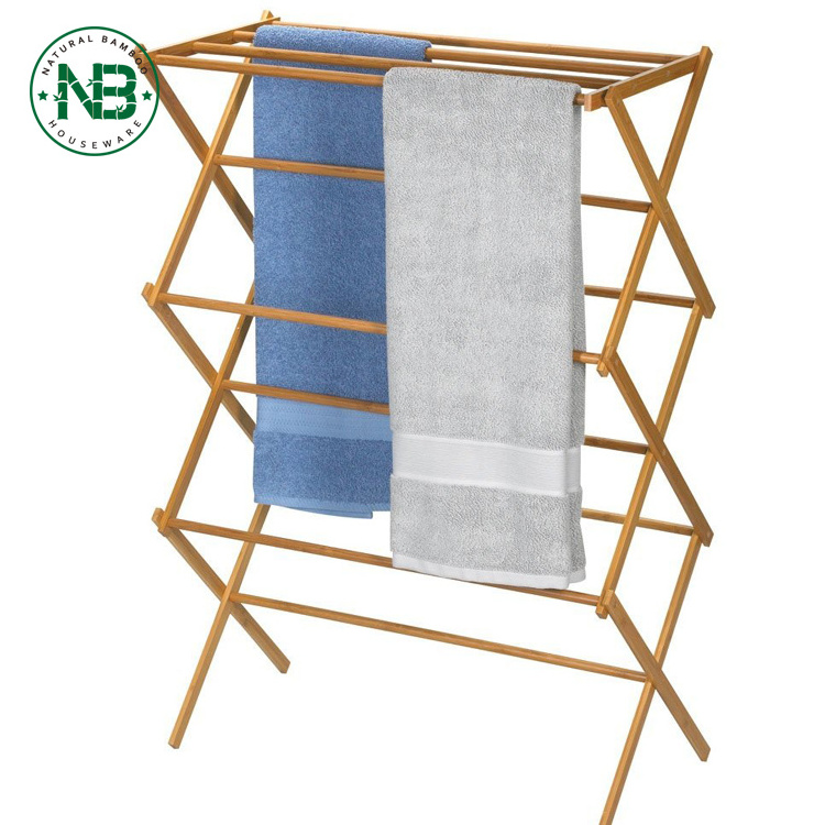 Household Essentials Tall Indoor Folding Bamboo Clothes Drying Rack - Dry Laundry and Hang Clothes - Made of Bamboo