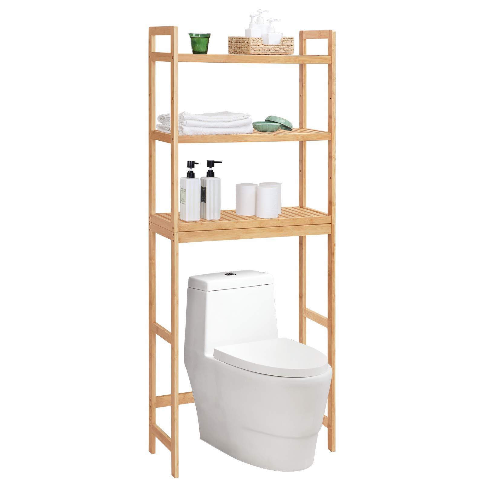 Customizable 3-Tier Bamboo Bathroom Cabinet Organizer Over The Toilet Storage Rack Shelf