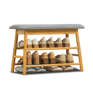 Bamboo Shoe Rack Organizer Stool Entryway Bench With Upholstered Changing Bench