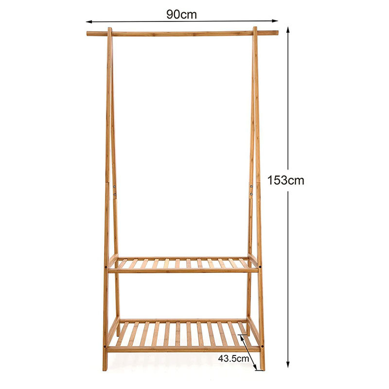 A-Frame Design Wooden Clothes Rack Stand Bamboo Garment Hanging Rack for Bedroom