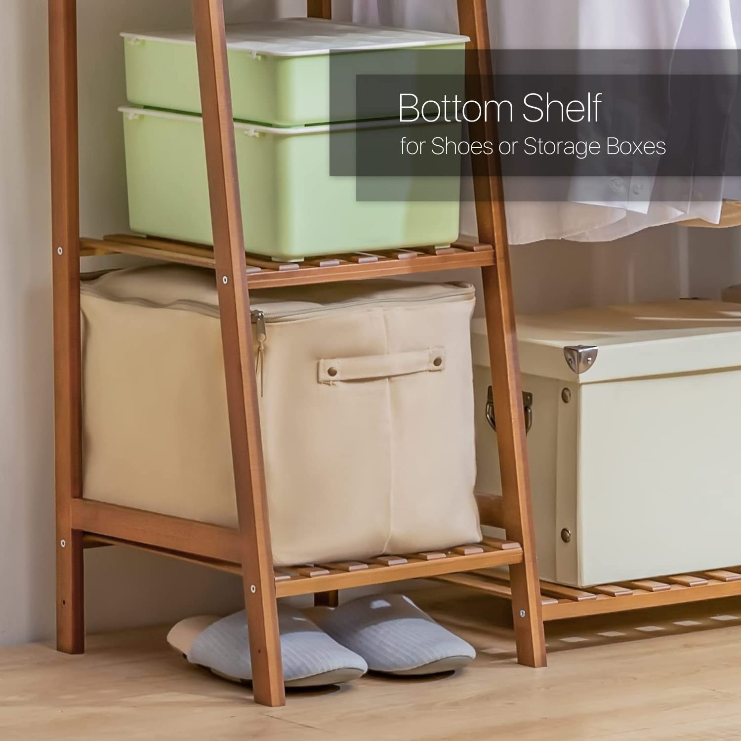 Portable oversized clothes drying rack bamboo wardrobe organizer