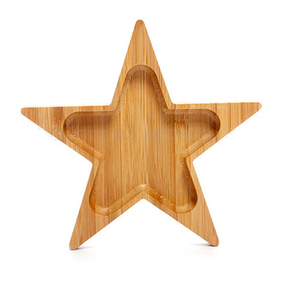 Moon and star shape design bamboo food tray candy dish wooden kids plate set