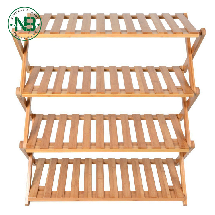 No Assembly Bamboo 4-Tier Shoe Rack Entryway Shoes Shelf Storage Organizer,Decorative Plant Stand