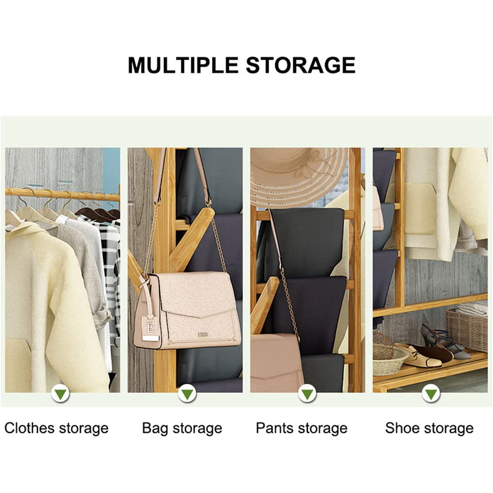 Multifunctional bedroom clothes rail rack bamboo wardrobe storage rack