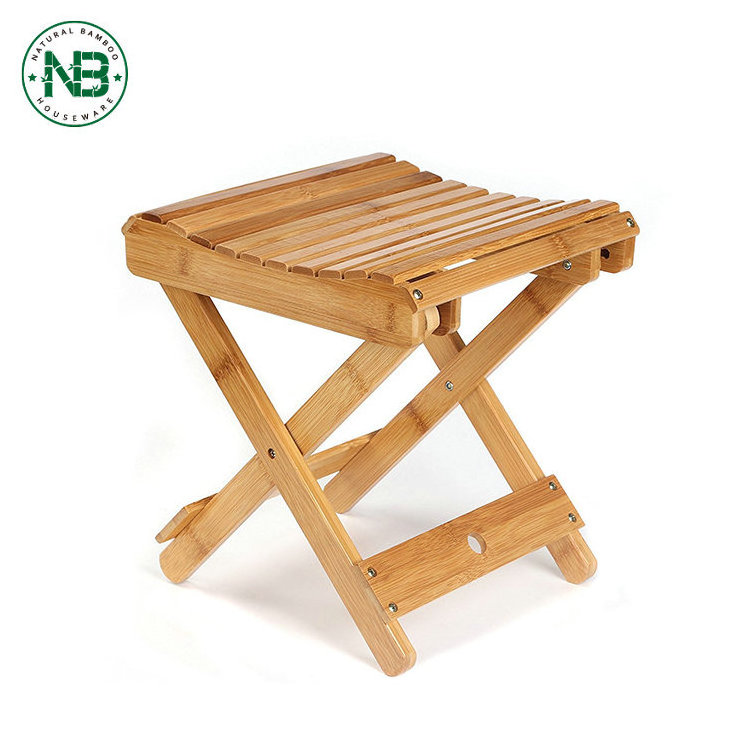 Folding Bamboo Step Stool for Shower Leg Shaving and Foot Rest Fully Assembled Wooden Spa Bath Chair