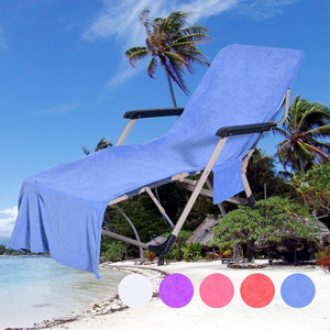 Water Absorbent Solid Color Microfiber Beach Lounge Chair Cover Towel with Pocket