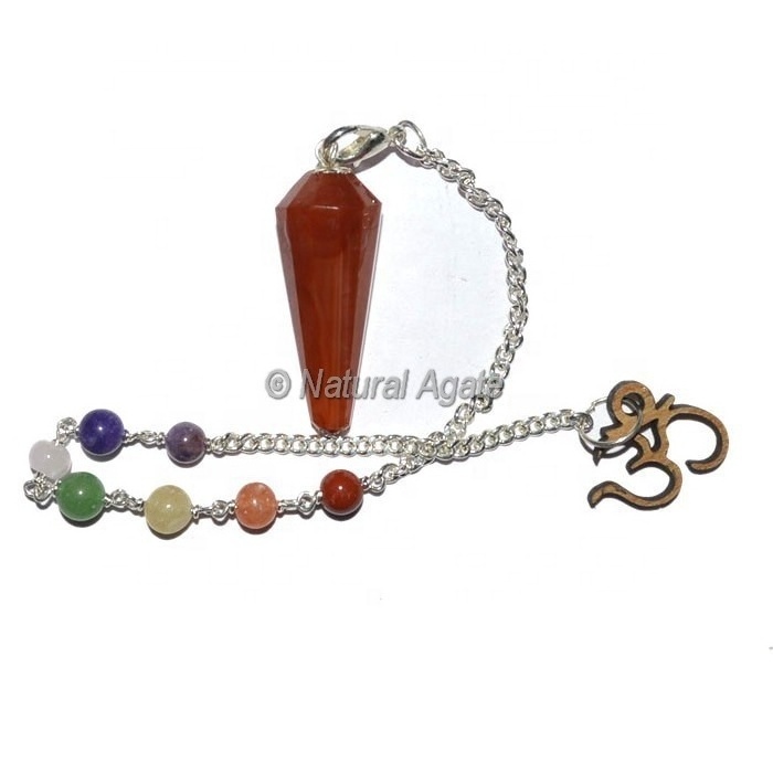 Divination supplies Carnelian 12 Faceted Pendulums with Chakra Om Chain | Buy Wholesale Dowsing Pendulum