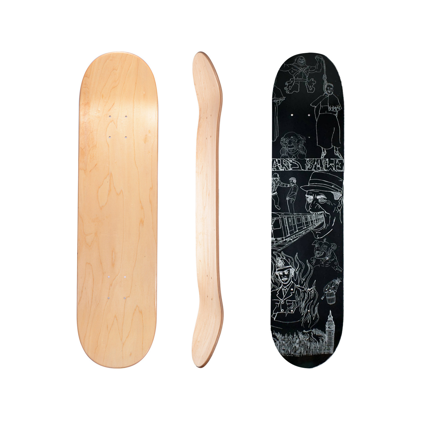 Cheap retro freestyle custom design 32*9.25 7 layer maple double kick deck skateboard deck